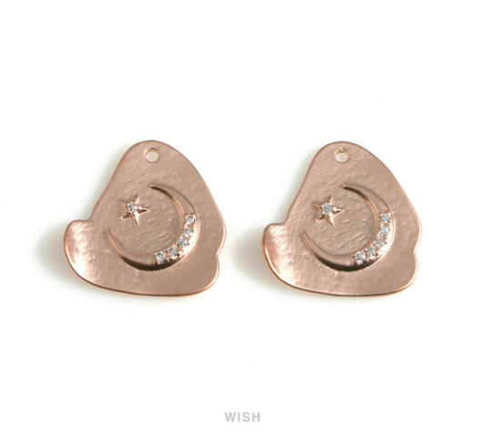 Star and Crescent in Cloud in Matte Rose Gold, Star and Crescent Cubic Zirconia Charms / MMRG-668-P