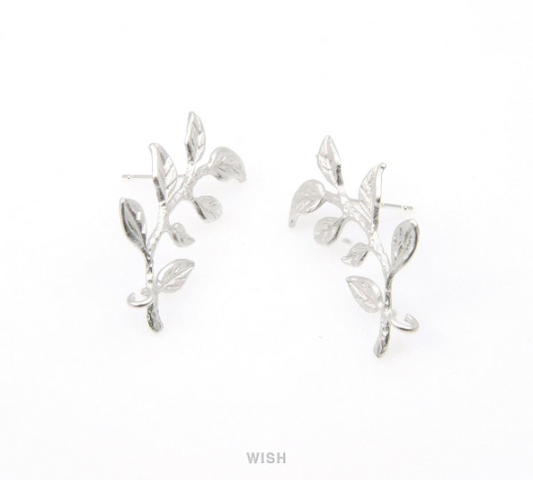 Leaves and Branch Stud Earrings in Matte Rhodium, Branch Ear Studs / MMRH-260-E
