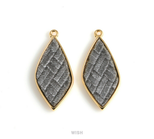 Gray Velvet Pendant in Gold Drop Frame, Gray Velvet Drop Charm /LGYG-487-P