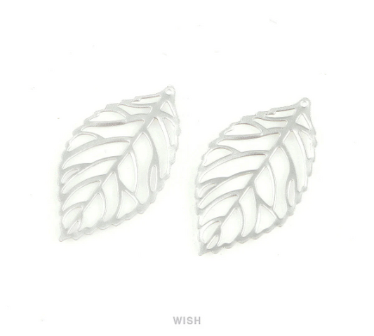 Leaves Outline Pendants in Matte Rhodium, Medium Leaves Charm / MMRH-182-P2 (Medium)
