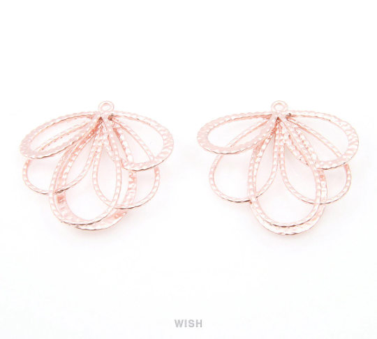 Fanwise Drop Pendants in Matte Rose Gold, Fanwise Teardrop Charms / MMRG-072-P