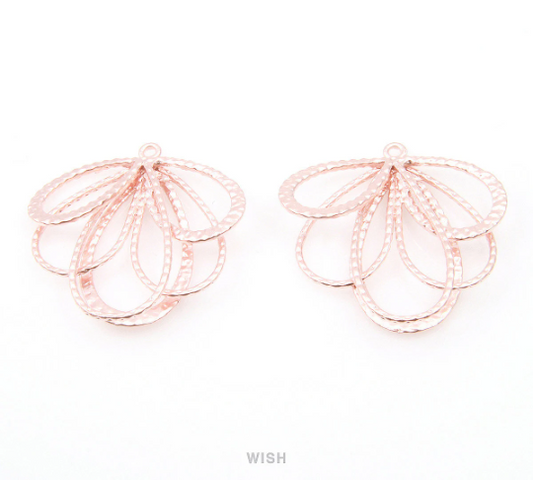 Fanwise Drop Pendants in Matte Rose Gold, Fanwise Teardrop Charms / MMRG-072-P