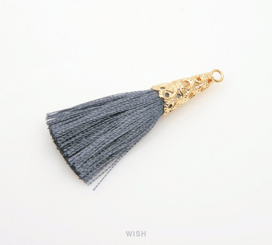 Dark Gray Thread Tassel with Cone Cap in Gold / TDYG-004-T