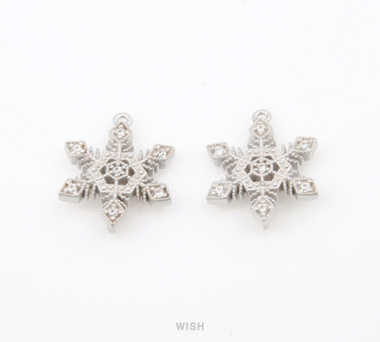 Snowflake with Cubic Zirconia Pendant in Matte Rhodium, CZ Snowflake Charm / CMRH-059-P