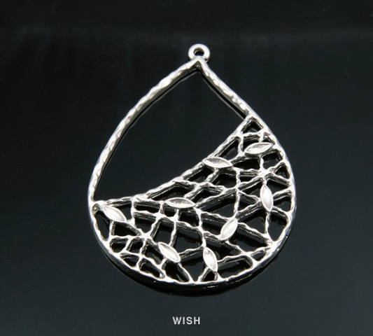 Leaves in Teardrop Pendants in Matte Rhodium, Net Teardrop Charms / MMRH-163-C