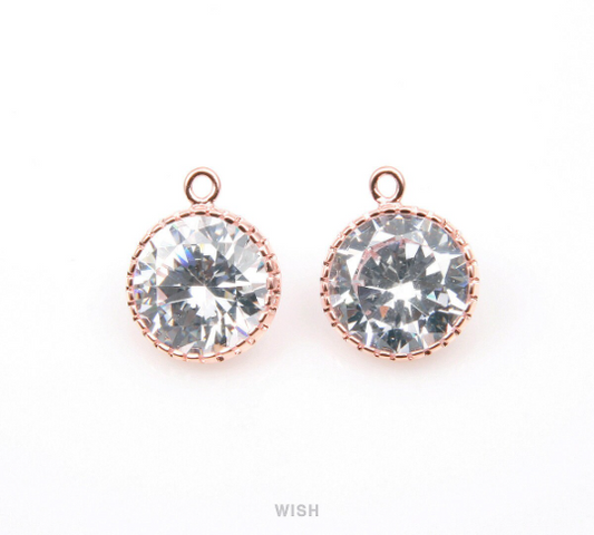 Round Cubic Zirconia Pendants in Rose Gold, Round Cubic Gemstone / CRG-041-P