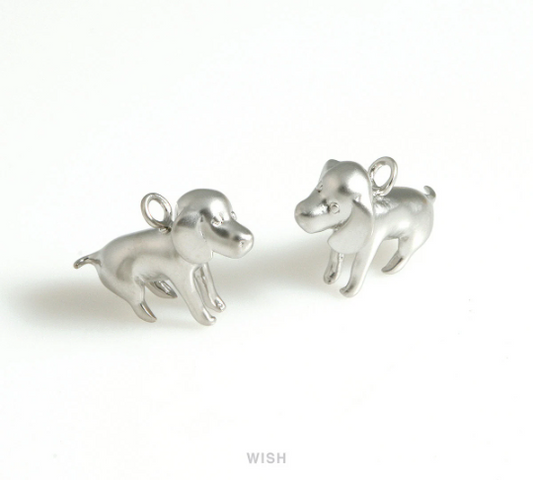 Beagle Charms in Matte Rhodium, Puppy Pendants / MMRH-657-P
