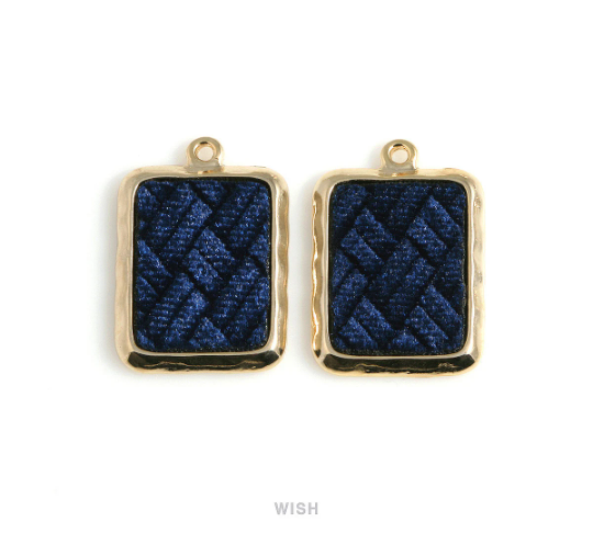 Navy Velvet in Gold Square Frame, Navy Velvet Square Charm / LNVG-488-P