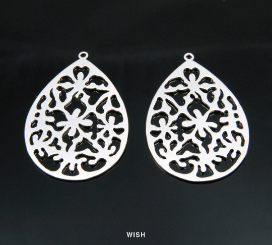 Geometric Teardrop Pendants in Matte Rhodium, Teardrop Charms / MMRH-119-P