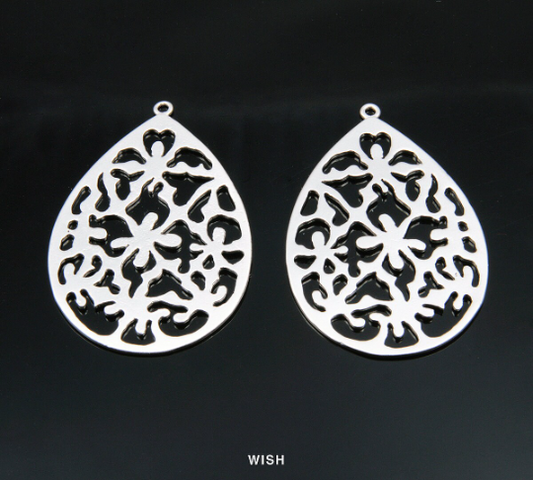 Geometric Teardrop Pendants in Matte Rhodium, Teardrop Charms / MMRH-119-P