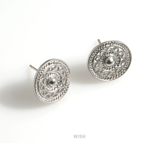 Oriental Circle Stud Earrings in Matte Rhodium / MMRH-607-E