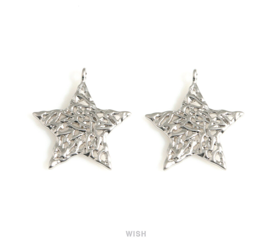 Mesh Star Pendants in Matte Rhodium, Large Star Charm / MMRH-703-P