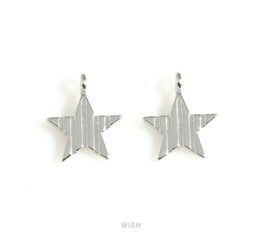 Stripe Star Pendants in Rhodium, Twinkle Star Charms / MRH-659-P