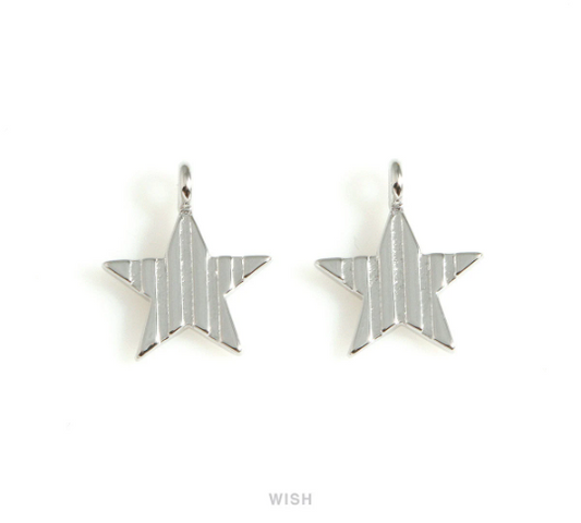 Stripe Star Pendants in Rhodium, Twinkle Star Charms / MRH-659-P