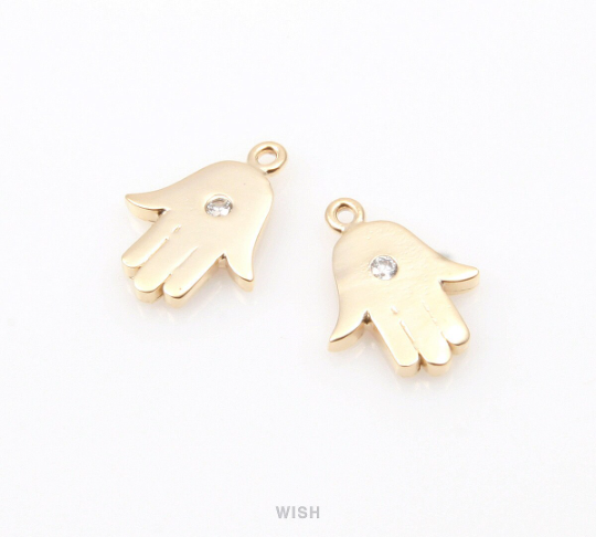Cubic Zirconia Hamsa Pendant in Matte Gold, CZ Hamsa Charm / MMG-305-P