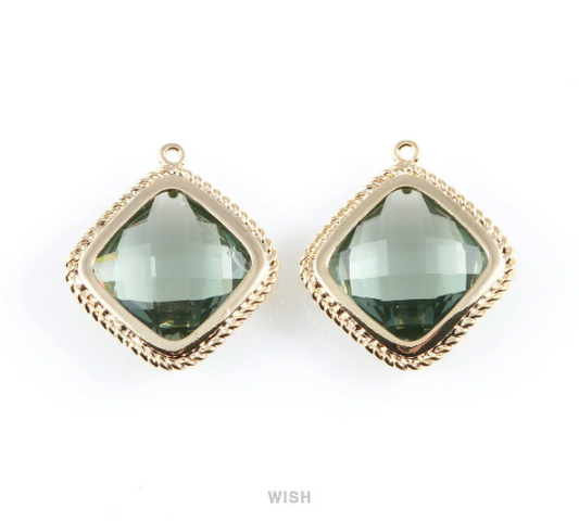 Charcoal Diamond Shape Pendants in Gold, Framed Diamond Charms / GCCG-032-P