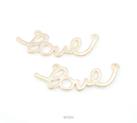 Love in Cursive Letter Pendants in Matte Gold, Cursive Script Charms / MMG-113-P