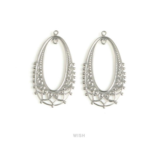 Oval Oriental Pattern Pendants in Matte Rhodium, Oval Oriental Pattern Charms / MMRH-665-P