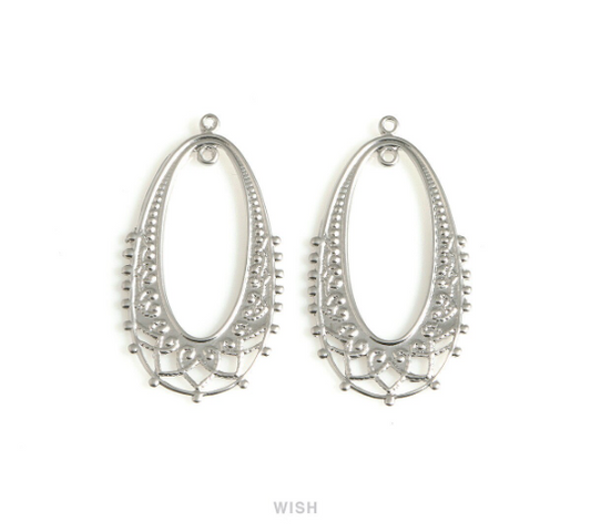 Oval Oriental Pattern Pendants in Matte Rhodium, Oval Oriental Pattern Charms / MMRH-665-P