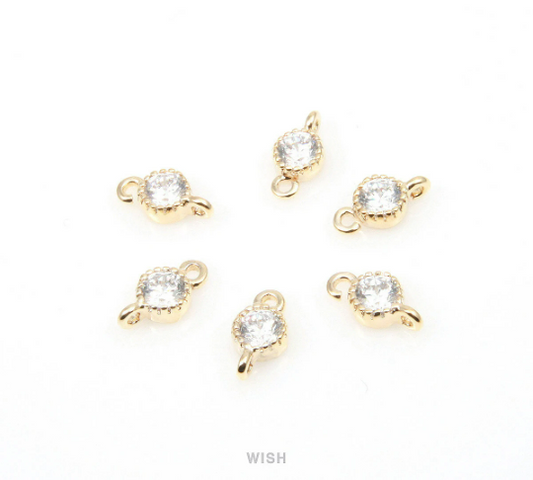 Round Cubic Zirconia Connector in Gold, Round Shape Cubic Zirconia/ CG-056-P (4pcs)