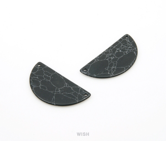 Black Marble Semicircle Stone Charm, Gemstone Pendant / SBM-082-P (Small)