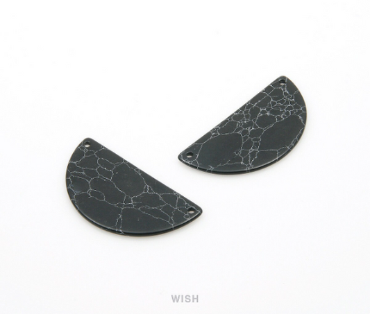 Black Marble Semicircle Stone Charm, Gemstone Pendant / SBM-082-P (Small)