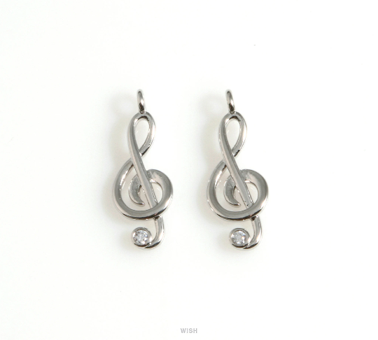 Treble Clef Charm in Rhodium, Treble Clef Pendants / MRH-618-P