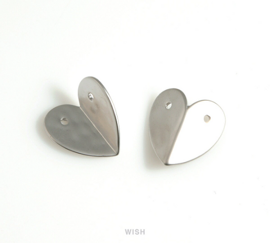 Hammered Heart Pendants in Matte Rhodium, Hammered Heart Charms / MMRH-664-P