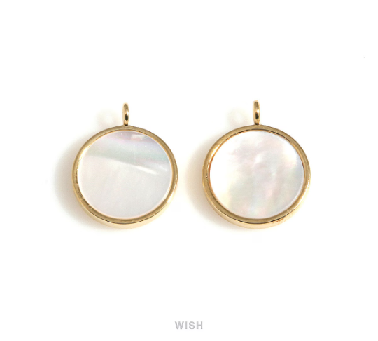Mother of Pearl Circle Charm in Gold, Circle Pearl Pendant / SPLG-711-P