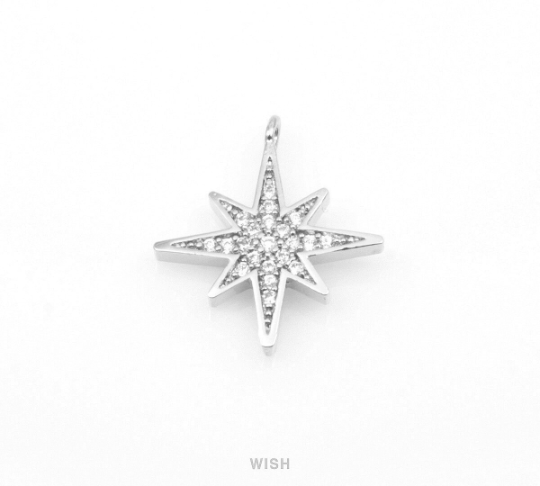 North Star Charm with CZ in Rhodium, CZ Polaris Pendant / CRH-043-P