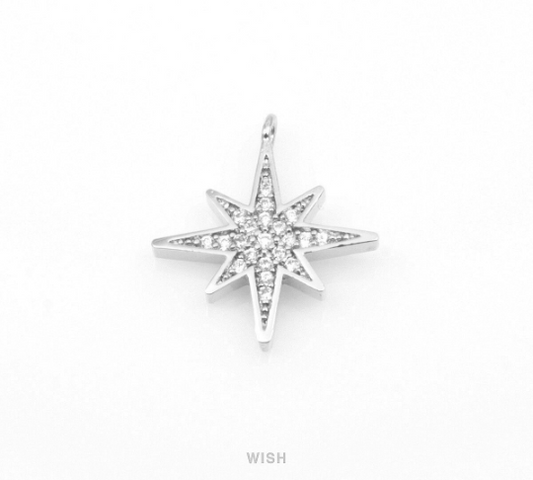 North Star Charm with CZ in Rhodium, CZ Polaris Pendant / CRH-043-P