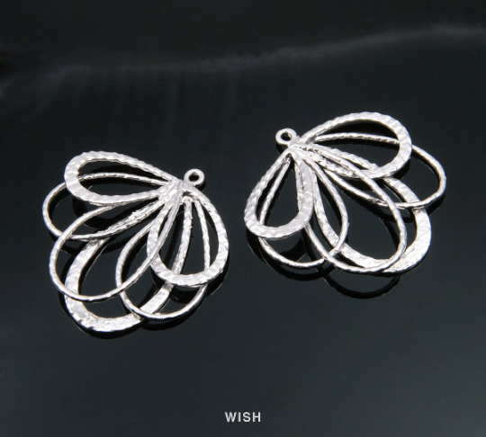 Fanwise Drop Pendants in Matte Rhodium, Fanwise Teardrop Charms /  MMRH-072-P