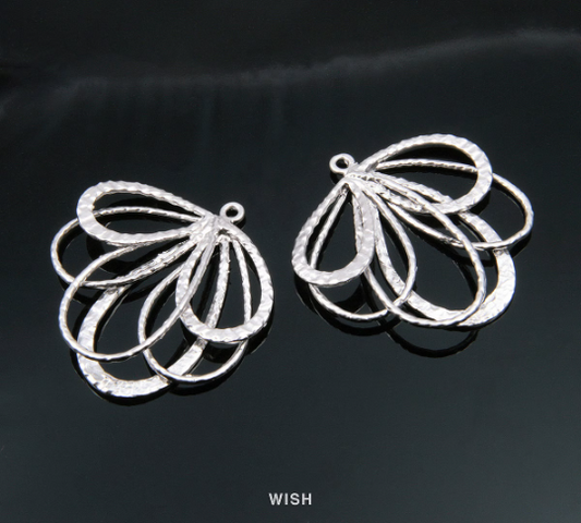 Fanwise Drop Pendants in Matte Rhodium, Fanwise Teardrop Charms /  MMRH-072-P