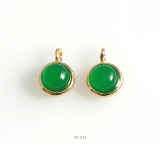 Green Agate Round Gemstone Charm in Gold, Green Agate Round Gemstone Pendant / SPGG-109-P