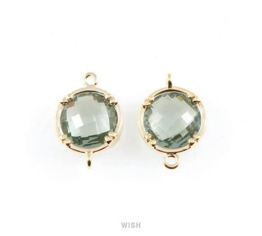 Charcoal Round Glass Connectors in Gold, Framed Glass Gem / GCCG-018-P (Medium)