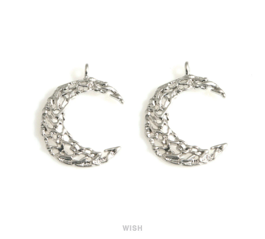 Mesh Crescent Pendants in Matte Rhodium, Large Crescent Charms / MMRH-704-P