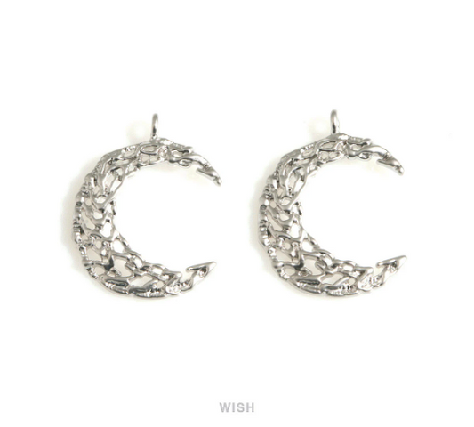 Mesh Crescent Pendants in Matte Rhodium, Large Crescent Charms / MMRH-704-P