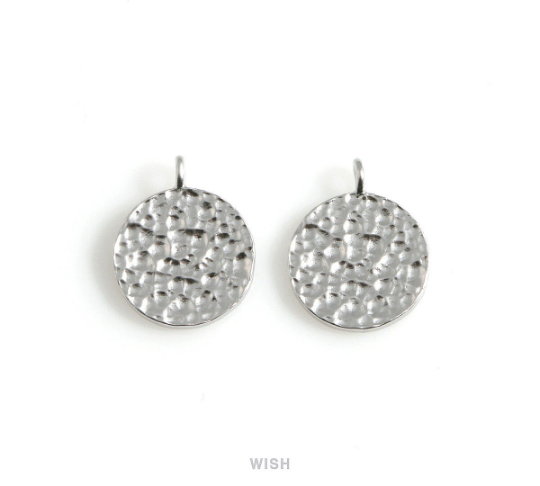 Hammered Disc Pendants in Matte Rhodium, Hammered Coin Charm / MMRH-500-P