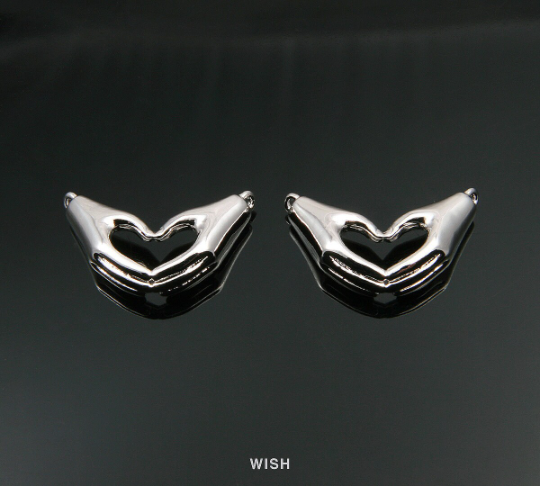 Heart Hands Pendant in Rhodium, Heart Hands Charm / MRH-285-P