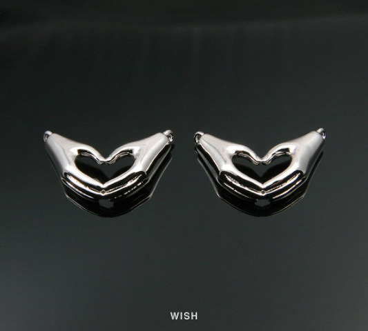 Heart Hands Pendant in Rhodium, Heart Hands Charm / MRH-285-P