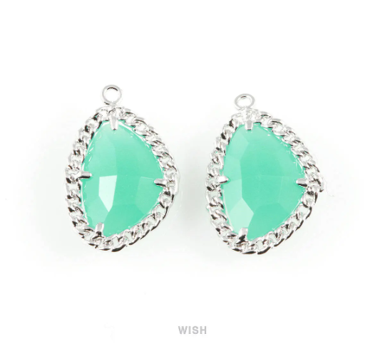 Mint Triangle Shape Pendants in Rhodium, Framed Triangle Charms / GMTRH-034-P