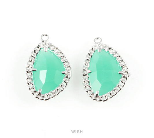 Mint Triangle Shape Pendants in Rhodium, Framed Triangle Charms / GMTRH-034-P