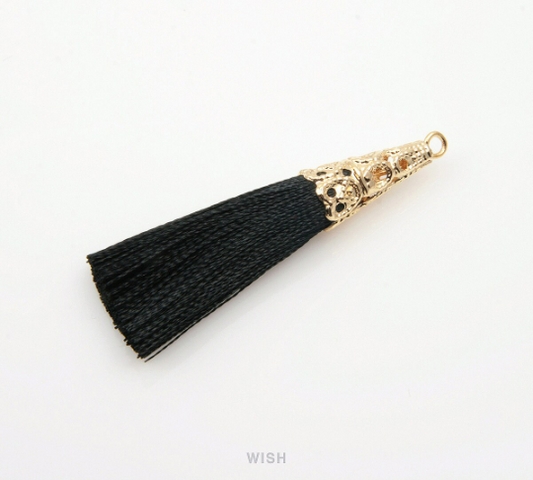 Black Thread Tassel with Cone Cap in Gold/ TBKG-004-T