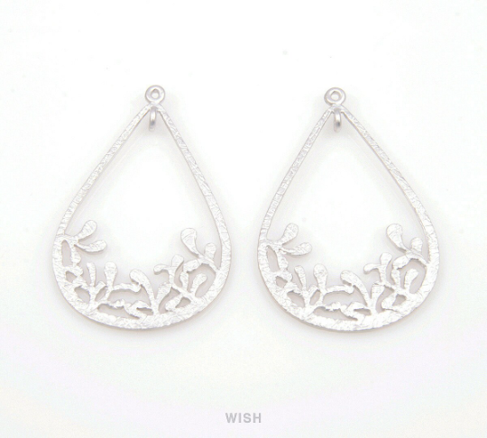 Buds in Teardrop Pendants in Matte Rhodium, Teardrop Charms / MMRH-088-P