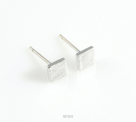 Square Stud Earrings in Matte Rhodium, Square Ear Studs / MMRH-414-E