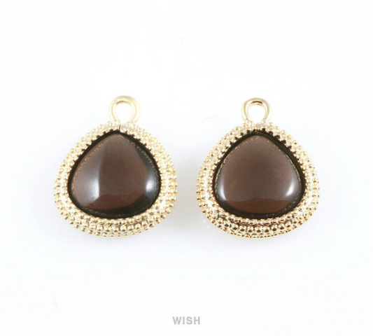 Smoky Quartz Triangle Synthetic Stone Charms in Matte Gold, Framed Triangle Gems / SSQMG-026-P