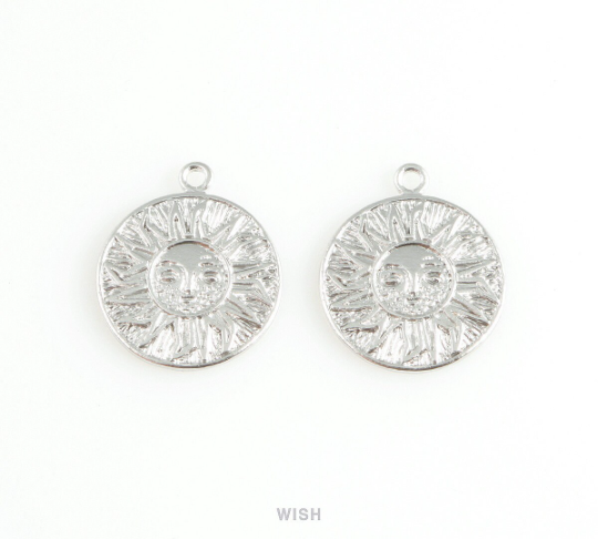 Sun Disc Pendants in Matte Rhodium, Sun Charm / MMRH-403-P