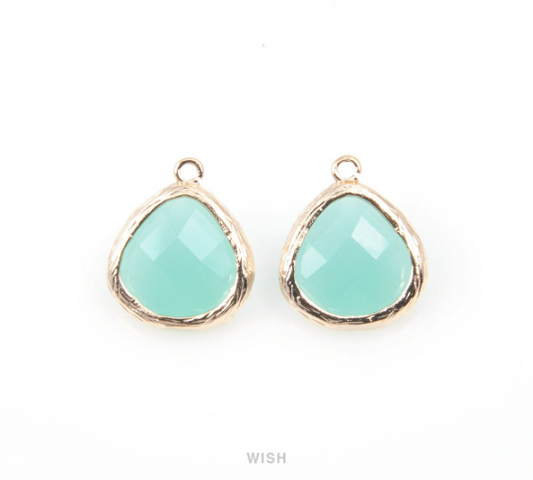 Mint Faceted Glass Drop Charm in Gold, Mint Charms / GMTG-036-P