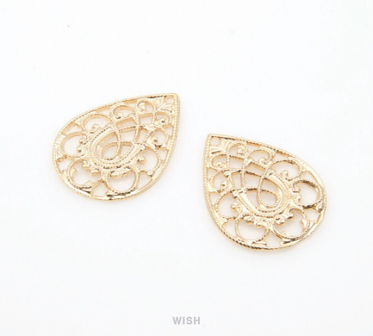 Paisley Drop Pendant in Matte Gold, Paisley Teardrop Charm / MMG-308-P (4pcs)