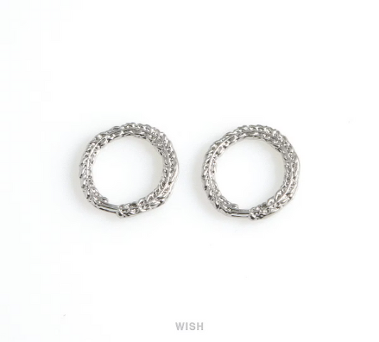 Rope Circle Pendants in Matte Rhodium, Straw Rope Circle Charms / MMRH-578-P